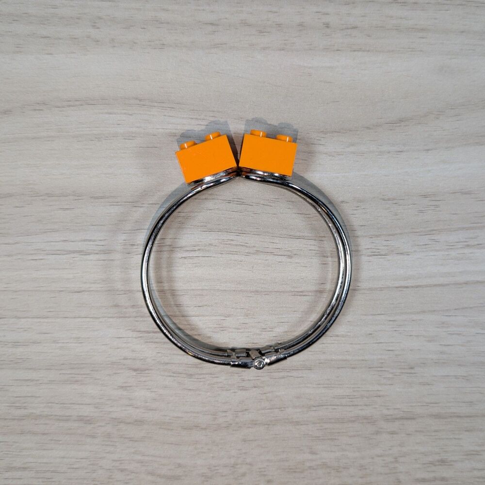 LEGO Brick Bangle Bracelet Orange Blocks Silver Tone Hinged Novelty